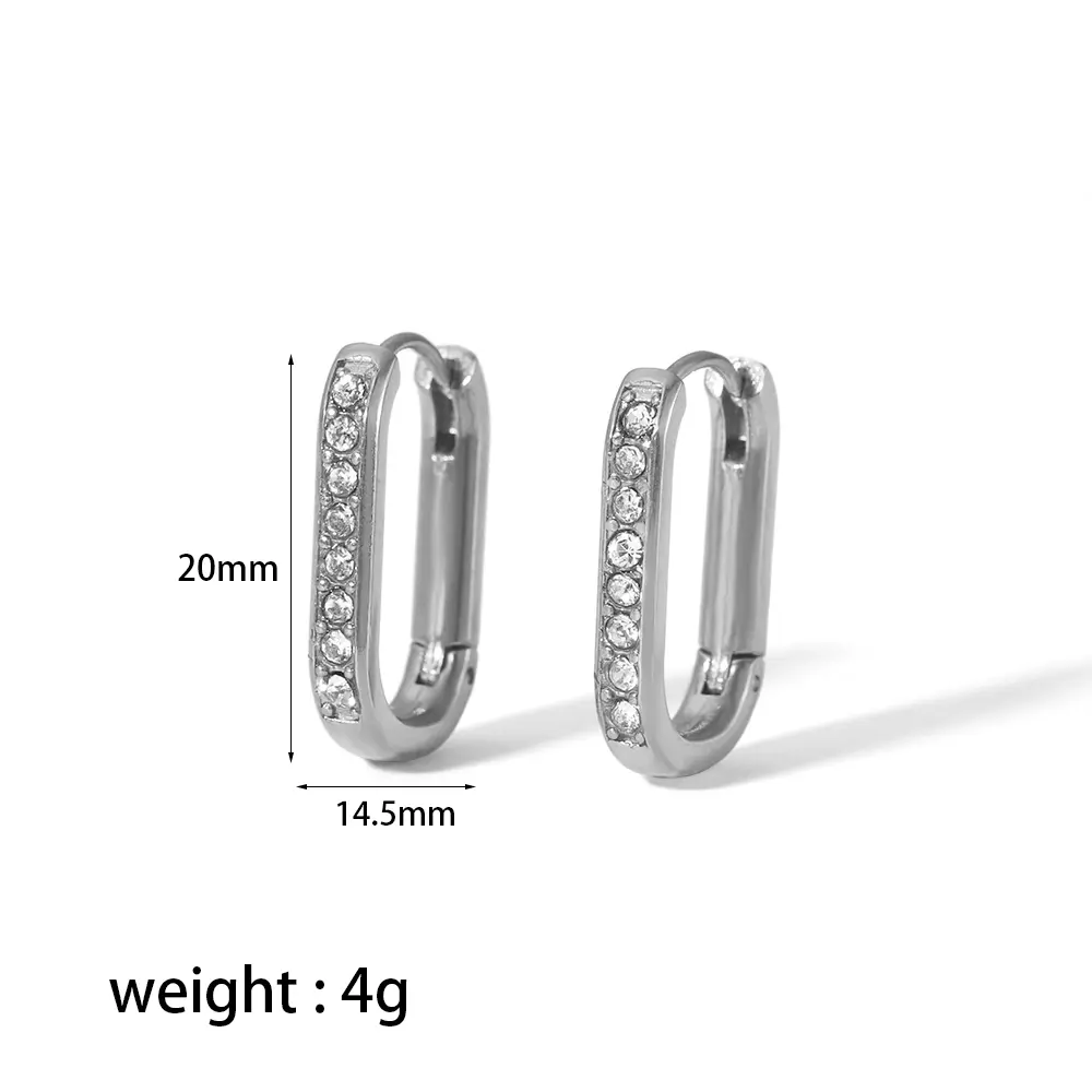 1 Pair Simple Commute Style U Shape Stainless Steel 18K Gold Plated Inlay Rhinestones Women's Hoop Earrings h5 Picture2